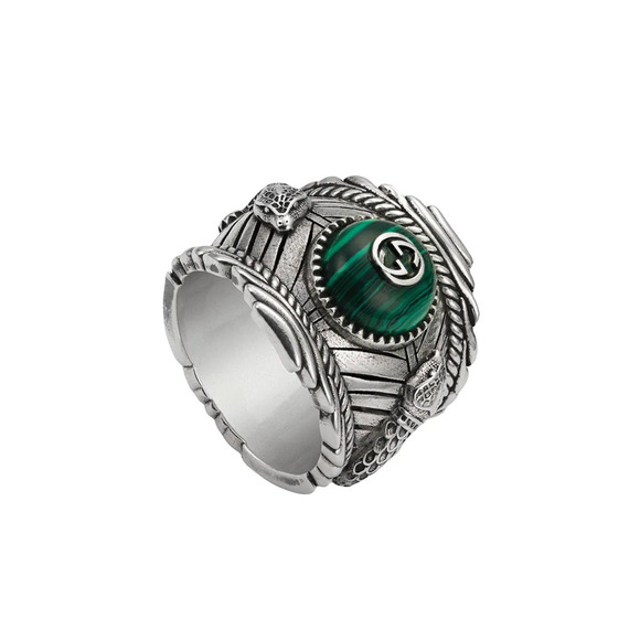 NIB Gucci Garden GG Malachite Ring in Silver Size 12 - Picture 1 of 14